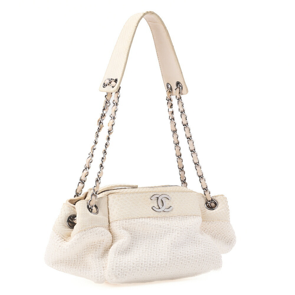 Chanel Coco Mark Python White Chain Shoulder Bag - image 3